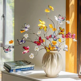 TaTalife Artificial Butterfly Branche, Butterfly Decorations, Simulation Branch Stems with Fake Butterfly Floral Arrangement for Vase Filling Home Office Party Decoration (Colour Mixture)