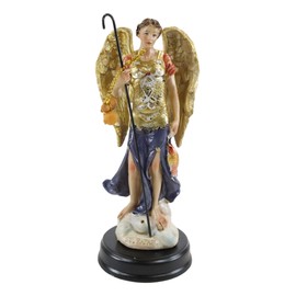 Ebros - Arcángel de la Iglesia Católica Rafael con bastón y botes de aceite de unción - Figura decorativa de 13,3 cm de alto San Rafael de Sanación y Restauración de Ángel de Dios, multicolor
