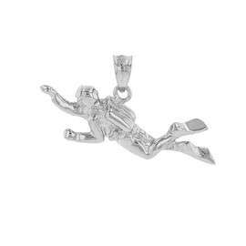 925 Sterling Silver 3D Scuba Diver Diving Frogmen Charm Pendant