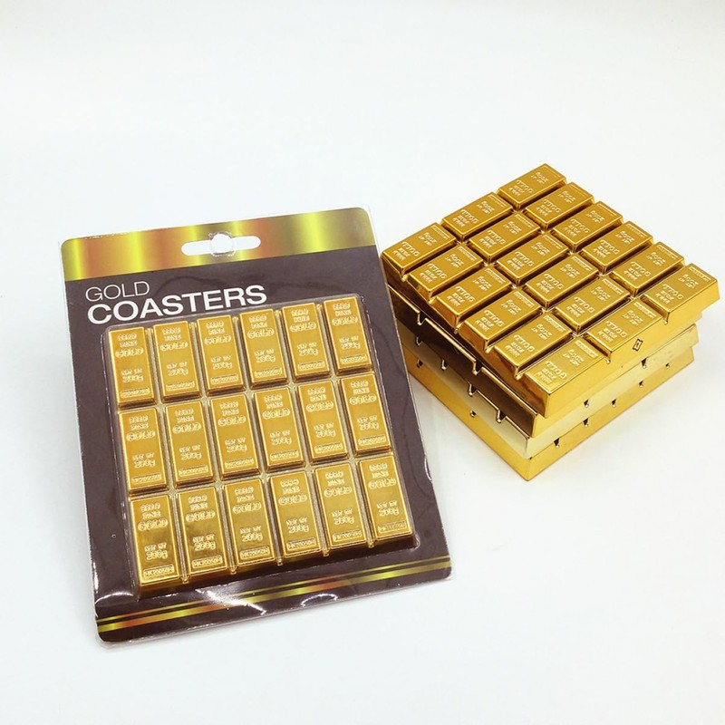 SHOWERORO 2 pcs Gold Brick Coaster Non Mat Heat Insulation