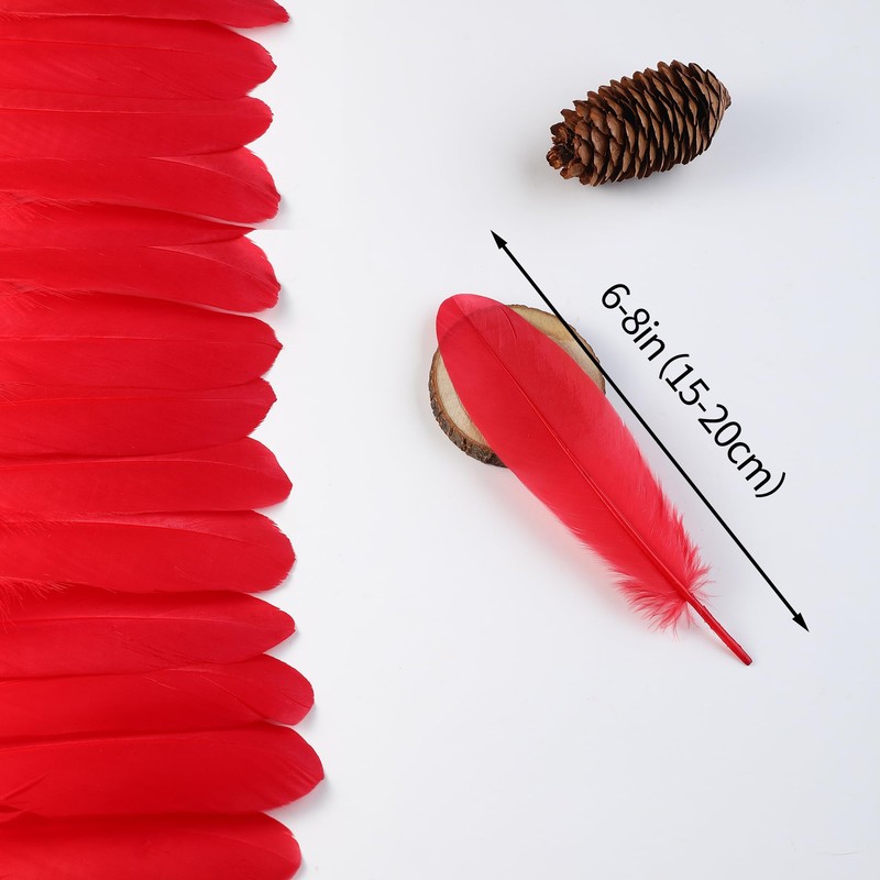 Ballinger Red Large Goose Feather Bulk for Crafts,120Pcs,6-8inch