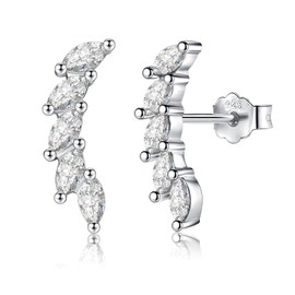 Silver Stud Earrings for Women Girls, Sterling Silver Ear Curve Climber Studs, Hypoallergenic Cubic Zirconia Stud Earrings, Jewellery Gifts for Valentines Birthday