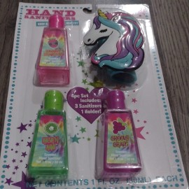 HER accessories 4pc Set, 3 Sented Sanitizers Plus 1 Unicorn Holder New In Pack, Keep Clean