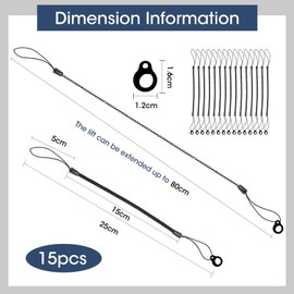 MILAKE 15 Pcs Pen Lanyards, Premium Elastic Retractable Stylus Tether with Silicone Rings, Anti-Loss Pen Leash for Clipboard Tablet Touchscreen, Stylus Holder for Drawing Tool and Digital Devices