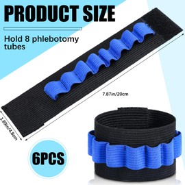 Threlaco 6 Pack Phlebotomy Tube Holder Wristband Nurse Gift,Blue | Holds 8 tubes,Hands free use,Secure wrist strap,Easy blood draws,Nurse gift