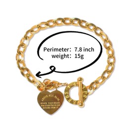 pichuxiu Gold Heart Charm Bracelet Plated Charm Bracelet 18K Heart Bracelet for Women Her Toggle Clasp Stainless Steel