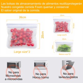 RUISTLI Bolsas Reutilizables para Alimentos 20 Piezas,Bolsas Reutilizables con Cremallera,Bolsas de Silicona Reutilizables Sin BPA,para Sándwich,Aperitivos,Carne,Verduras,Frutas,etc
