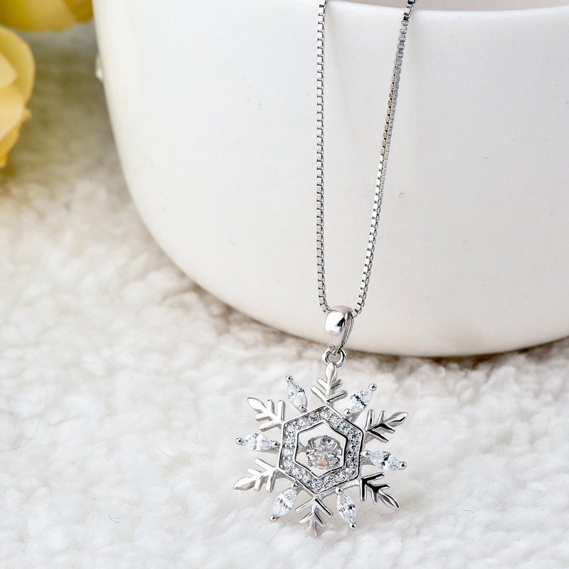 Women's Silver 925 Necklace Zirconia Christmas Snow Snowflake Birthday Present