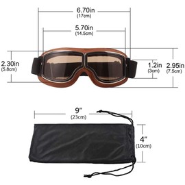 Ashilun Retro Pilot Motorcycle Goggles - Fog-proof, Warm Riding Goggles for ATV, Bike, Motocross - Safety Glasses (Brown Frame/Brown Lens)