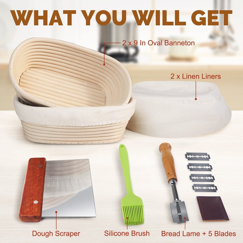 Rorecay Banneton Bread Proofing Baskets Set of 2, 10 Inch