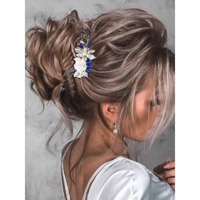 Ushiny Wedding Flower Hair Clip Silver Pearl Hair Accessories Crystal
