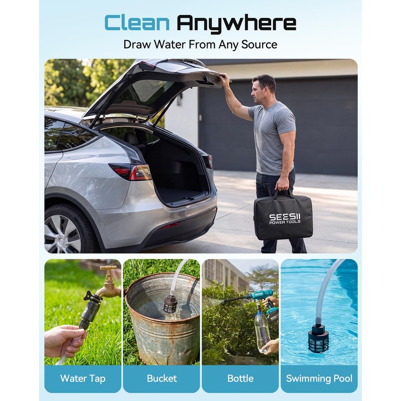 SEESII Cordless Pressure Washer 1250PSI, Portable Power Washer
