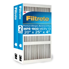 Filtrete 20x25x4 AC Furnace Air Filter, MERV 13, MPR 1900, Premium Allergen, Bacteria & Virus Filter, Electrostatic Air Cleaning Filter, 2-Pack (Actual Size 19.75 x 24.62 x 4.31 in)