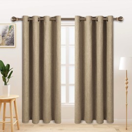 LORDTEX Linen Look Textured Blackout Curtains with Thermal Insulated Liner - Heavy Thick Grommet Window Drapes for Bedroom, 50 x 45 Inches, Tan, Set of 2 Panels
