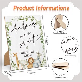 Babies are Sweet Take a Treat Baby Shower Sign-8×11 Inches, Jungle Safari Animal Wooden Sign, Gender Neutral Tabletop Decor for Gender Reveal Party, Baby Shower Party Favors Supplies Decoration-LA87