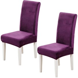 Xundefeng Soft Velvet Dining Chair Covers for Dining Room Set of 2 Pack Slipcovers Chairs Cover Stretch Slipcover, Purple