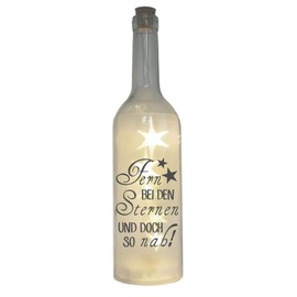 LED Bottle with Motif, Fern bei den Sternen und doch so nah, Grey, 29 cm, Bottle Light, Glitter Bottle, Light Bottle Lamp with Text Saying