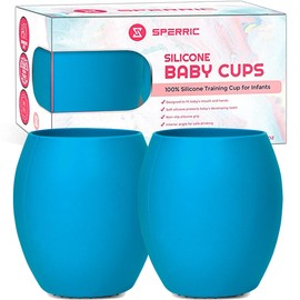 Silicone Baby Cup - Toddler Training Cup - Open Cup for Baby Led Weaning 2 Pack of No Spill Sippy Baby Cups - Soft & Gentle on Gums BPA Free Silicone Baby Cups (Dark Blue)