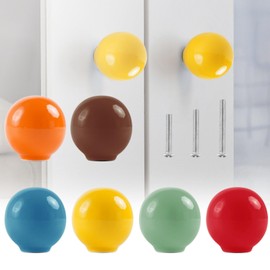 ShipeeKin 6 x Colourful Cupboard Knobs, Furniture Knobs, Cute Ball Shape, Dresser Knobs, Furniture Handles, Ceramic Door Knobs for Children's Room, Chest of Drawers