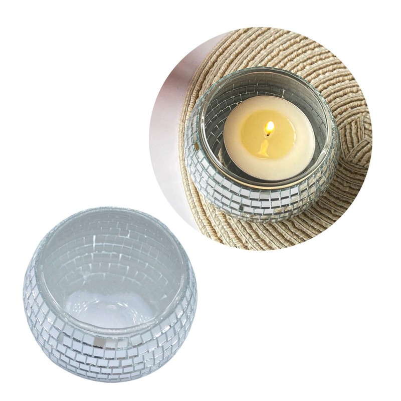 Disco Ball Silver Votive Candle Holder Jar Thick Acrylic Mirrored