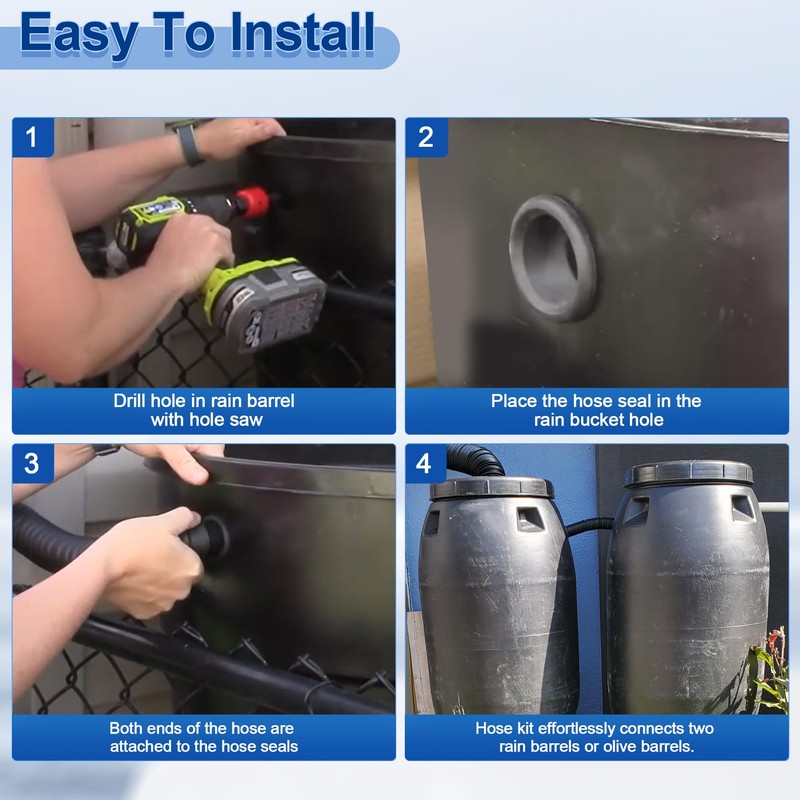 Rain Barrel Hose Connector Kit to Link Rain Water Collection