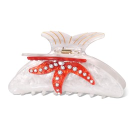 BVGA Sea Animal Hair Claw Clips Marine Life Starfish Seashell Pearl Crystal Claw Clips Cute Large Claw Hair Clips Beach Stylish Hair Accessories Gifts for Women Girls (Red Starfish-White)