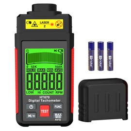 Digital Tachometer Non-Contact RPM Meter (10-99999 RPM), High Accuracy Laser Digital Tachometer Tester with Reflective Tape, Backlit LCD, Data Hold & MAX/MIN/AVG Functions