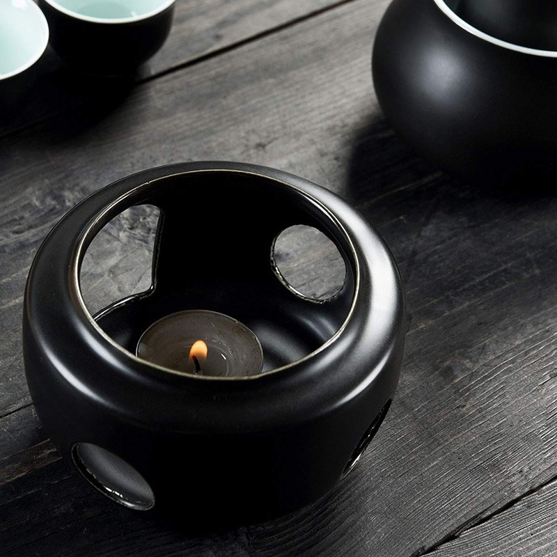 Dltsli Ceramic Sake Set with Warmer Pot Tray, Stovetop Porcelain