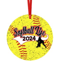 Softball Ornament Girl for Christmas Tree, Gift Player Team Teen Coach 2024 (Year Only)