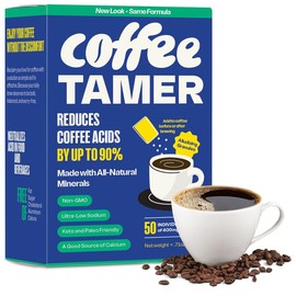 Coffee Tamer Coffee Acid Reducing Granules 50 Pack Box - Reduces Coffee Acids by up to 90% - All-Natural Minerals - Keto Friendy, Sugar Free, Calorie Free, Non-GMO - 50 count 400mg Packets