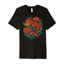 Koi Fish with Lotus Flowers – Eastern Folklore Fantasy Art Premium T-Shirt