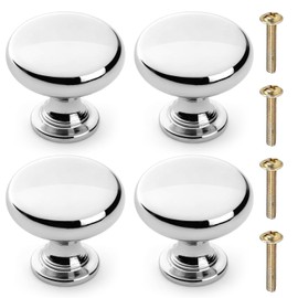 Silver Cabinet Door Knobs Set of 4 - Cupboard Door Handles Polished Chrome Handles with Screws, 25mm - Ideal for Kitchen, Drawers, Bedrooms and Furniture
