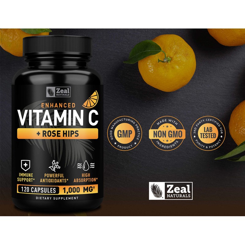 Vitamin C 1000mg with Rosehips (120 Capsules | 1000mg) Pure