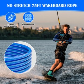SETYPARY Dyneema No Stretch Wakeboard Rope and Handle, 75FT Floating Wakeboard Tow Rope with T-Handle for Doing Spin Skill, 4-Sections Ski Ropes for Water Skiing, Watetsports Ropes for Kneeboarding