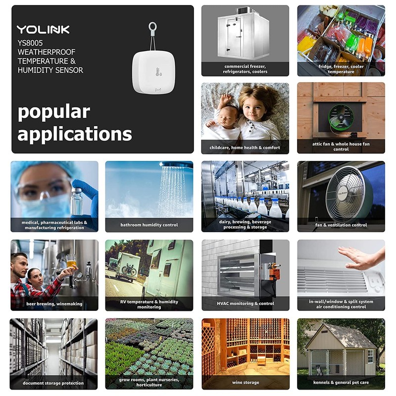 YoLink Smart Outdoor Temperature & Humidity Sensor, Hygrometer, Thermometer, 1000'