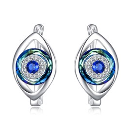 SHEAISRS Evil Eye Earrings Sterling Silver Blue Eye Hoop Earrings with Blue Crystal Luck Amulet Protection Evil Eye Jewelry Gift for Women