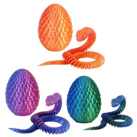 3PCS 3D Printed Snake in Egg, 3D Printed Dragon Egg Fidget Toy, 3D Printed Dragon Egg with Articulated Snake Inside Flexible Crystal Snake Easter Gifts for Adults Home Office Decor (3pcs/B)
