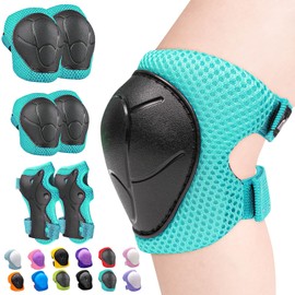 Inkidio Knee Pads for Kids Unicorn Protective Gear Set Knee Pads and Elbow Pads Set with Wrist Guard for Girls Boys Roller Skates Inline Skatings Scooter Cycling Bike Skateboard(Small Cyan)