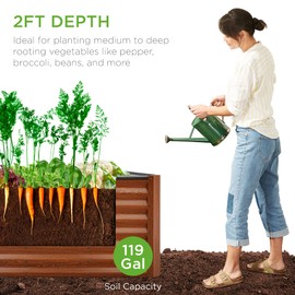 Best Choice Products 4x2x2ft Outdoor Metal Raised Garden Bed, Deep Root Planter Box for Vegetables, Flowers, Herbs, and Succulents w/ 119 Gallon Capacity - Wood Grain