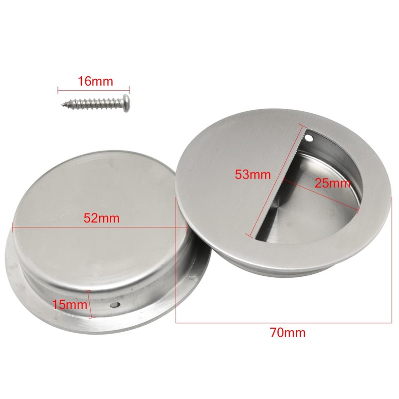 FMHXG 2pcs Recessed Embedded Door Handle 70mm Stainless Steel Round