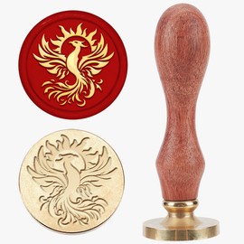 MAYJOYDIY Phoenix Sun Wax Seal Stamp 25mm Fire Bird Animal Sealing Wax Stamps Retro Removable Brass Head with Wood Handle for Wine Packages Gift Idea Wrap Party Wedding Invitations