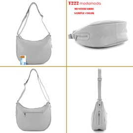 modamoda de - T222 - Italian Leather Shoulder Bag, grey