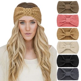 DRESHOW Pack of 6 Women's Winter Crochet Headbands, Knitted Headband, Elastic Headband, Ear Warmer