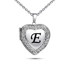 KunBead Jewelry Mother Daughter Mum Heart Love Mens Locket Necklace Name Letter E Initial Crystal Best Friend Necklace