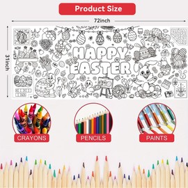 ZAKVOOR Giant Coloring Tablecloth - 30 x 72 Inches Jumbo Banner Poster for Kids Crafts, Party Decorations (Easter Eggs)