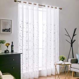 Miulee Sheer Voile Floral Embroidery Curtains with Eyelets Transparent