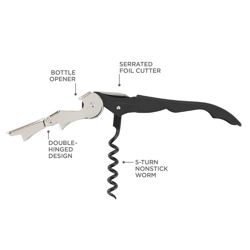 "True SS-TRU-4351 Truetap Soft Touch Double Hinged Corkscrew.5"" Black", 0.75x4.75x1