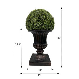 Dithoko 32" Ball Topiary in Brown Pedestal Pot, Artificial Faux Plant for Indoor and Outdoor