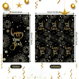 OXYLIPO 100 Pcs New Years Eve Party Napkins for Wedding Birthday Party Supplies Happy New Year Themed Luncheon Long Paper Napkins Disposable Black Gold Cross Year Fireworks Party Table Decorations