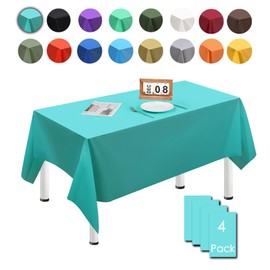 MORAINJAY 4Pcs PEVA Lake Blue Tablecloths,137x274cm Large Rectangular Table Cover for Birthday Party, Solid Color TableCloth for Outdoor Picnic,Waterproof,Wipe Clean Table Cloth for Home Dinner